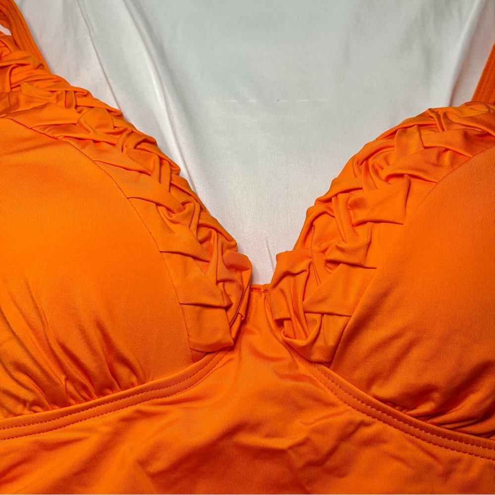 NWT Jantzen Orange V-Neck Ruch Mid Section Lightly Padded Cups One Piece Sz 10 - Picture 4 of 15